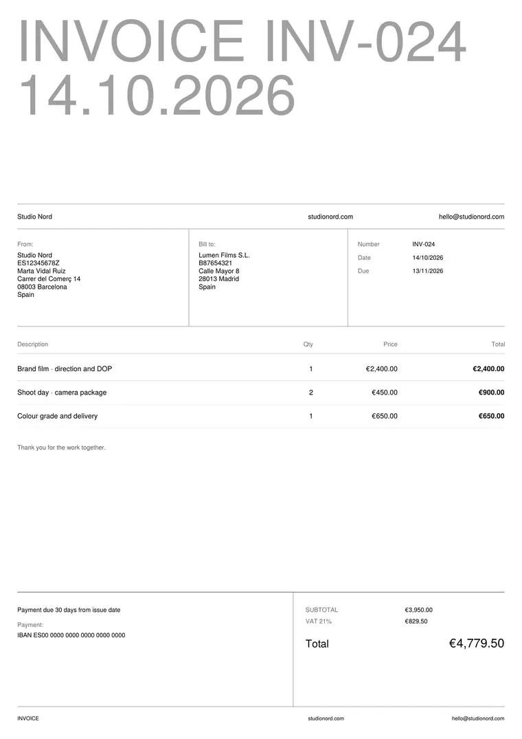 Invoice in the Grid design